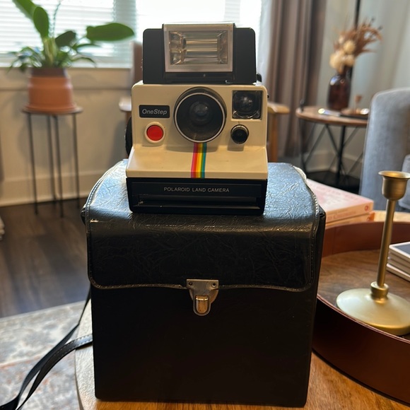 Vintage Polaroid camera with flash